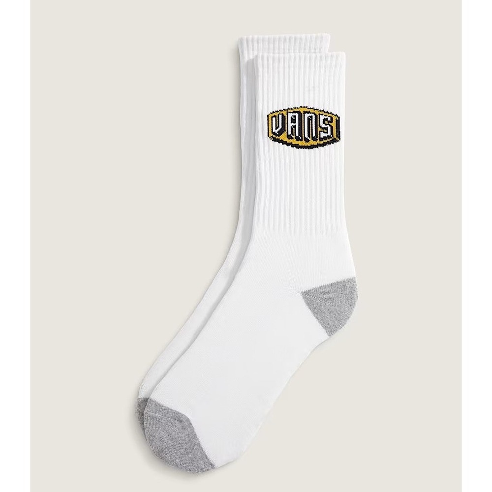 Vans Stowers Crew Socks en White Yellow Size M: Logo Men 6.5-9 Women 8-10.5